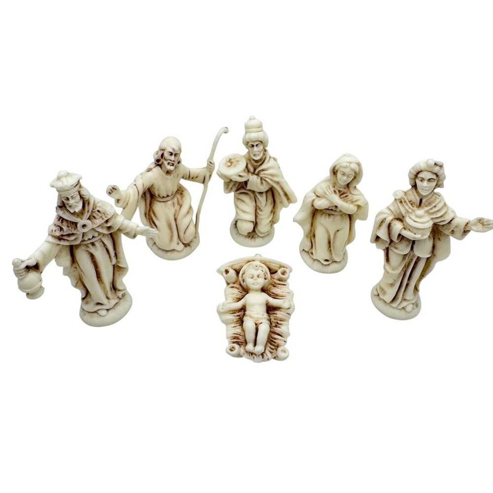 Vintage Made In Italy Plastic Miniature 6-Piece Nativity Figurine Set